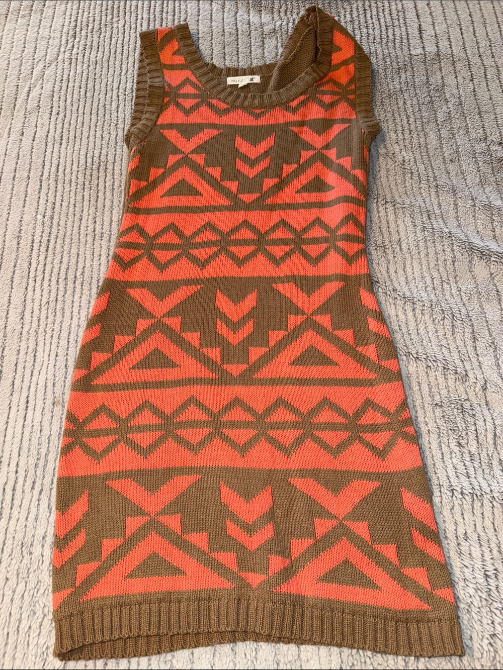 mine Coral and Olive Tribal Knit Mini Dress